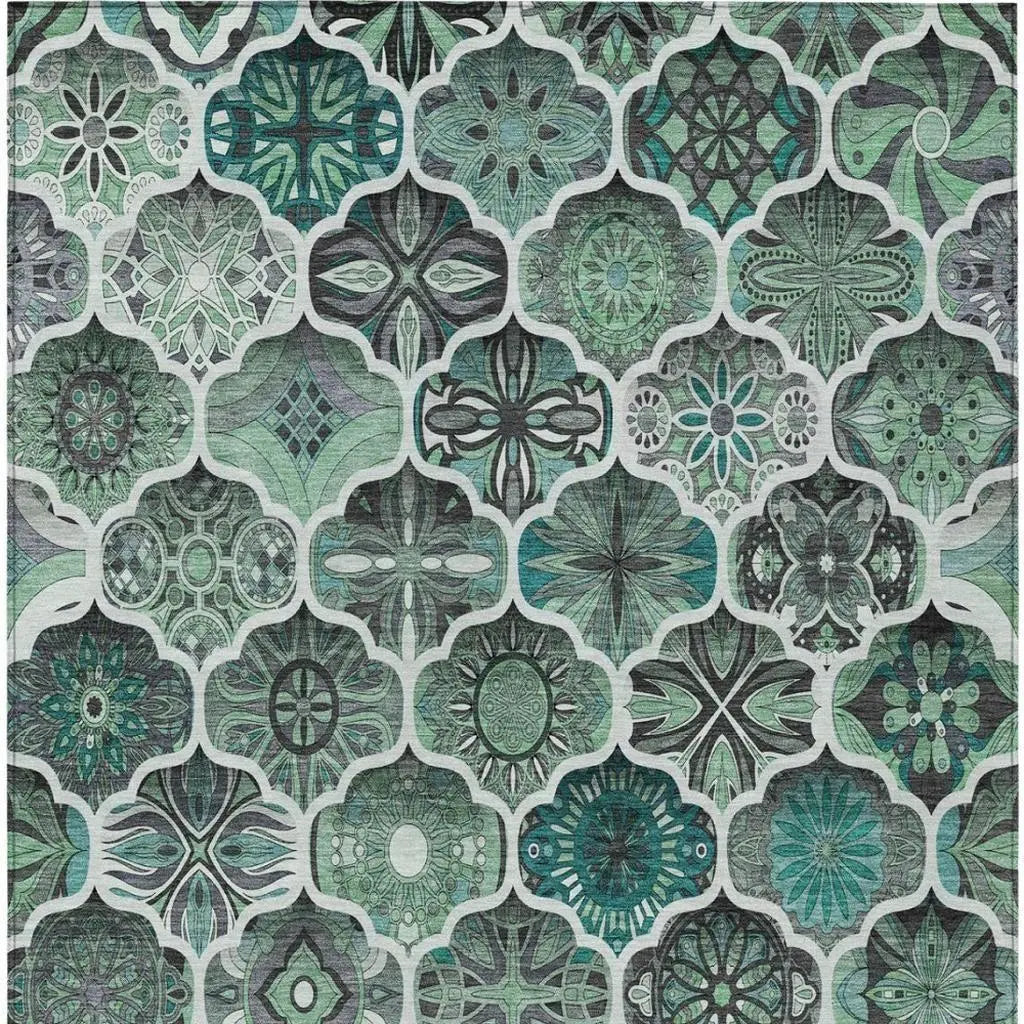 5' X 8' Blue And Teal Blue Ogee Washable Indoor Outdoor Area Rug Homeroots Outdoor