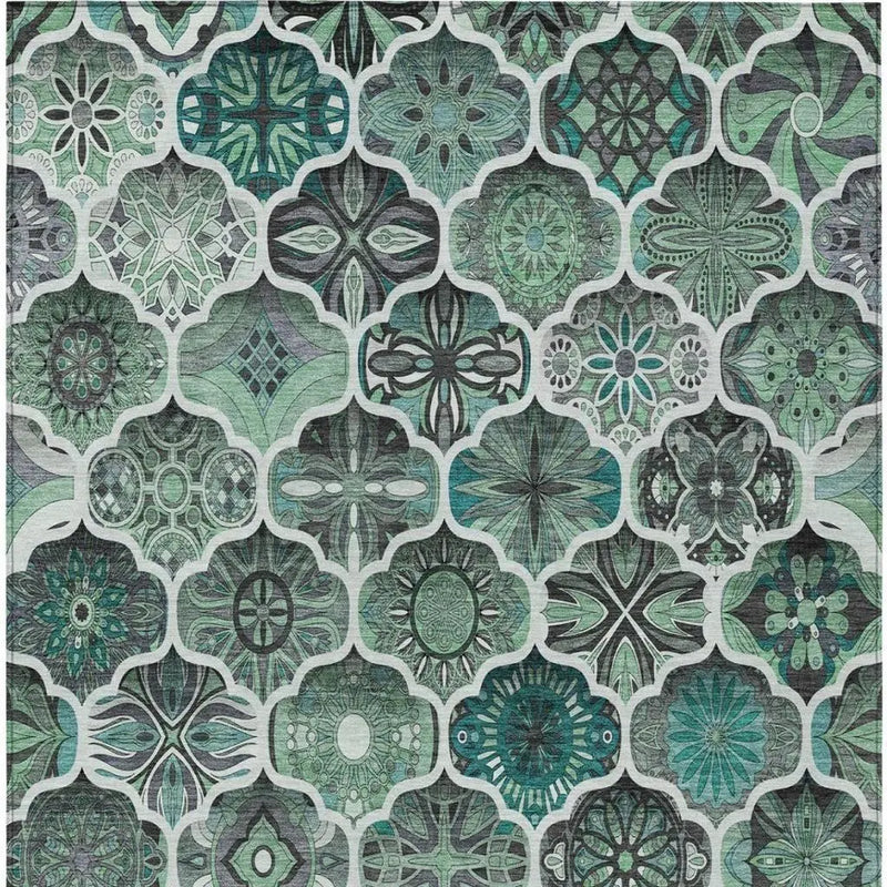 5' X 8' Blue And Teal Blue Ogee Washable Indoor Outdoor Area Rug Homeroots Outdoor