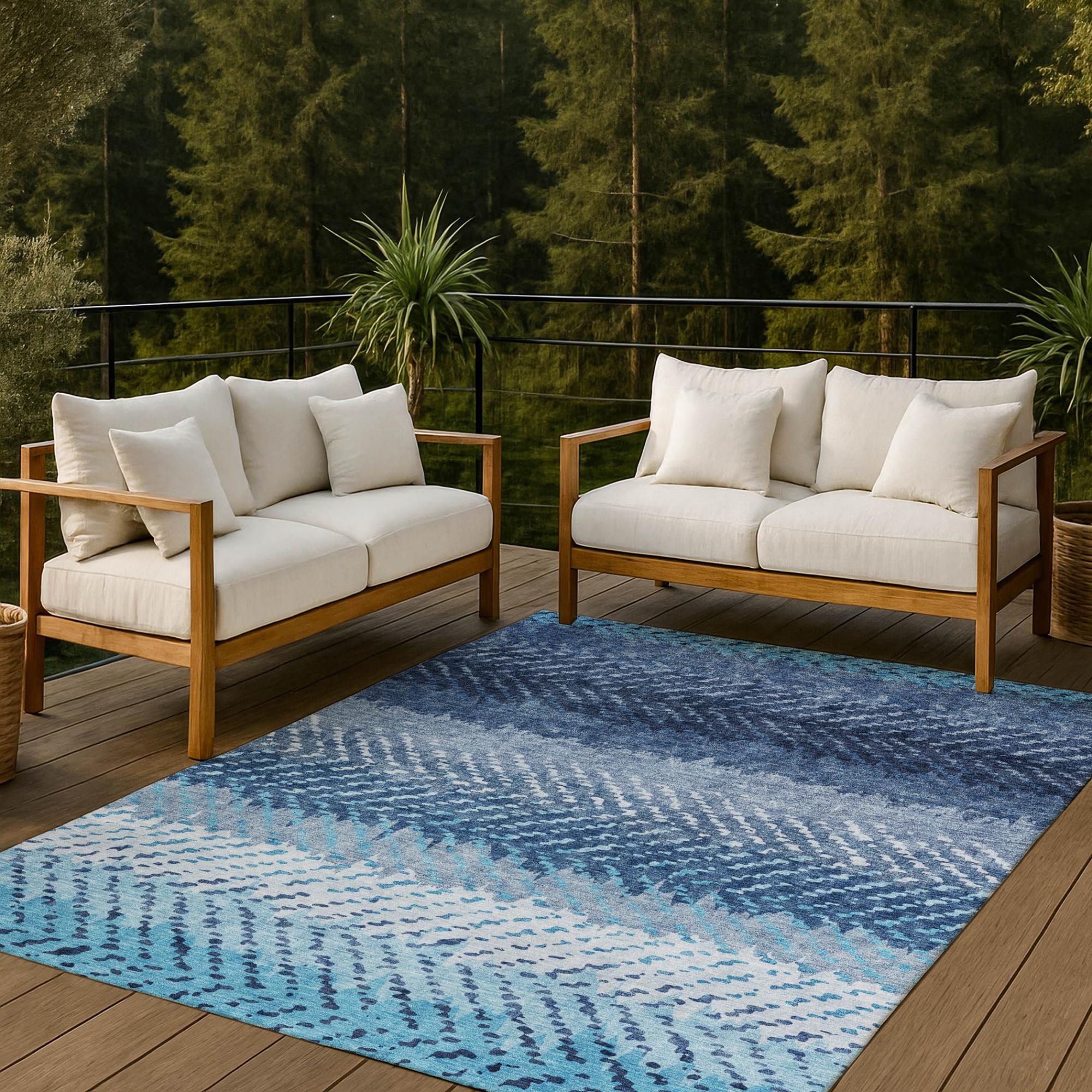 5' X 8' Blue And Teal Blue Striped Washable Indoor Outdoor Area Rug Homeroots Outdoor