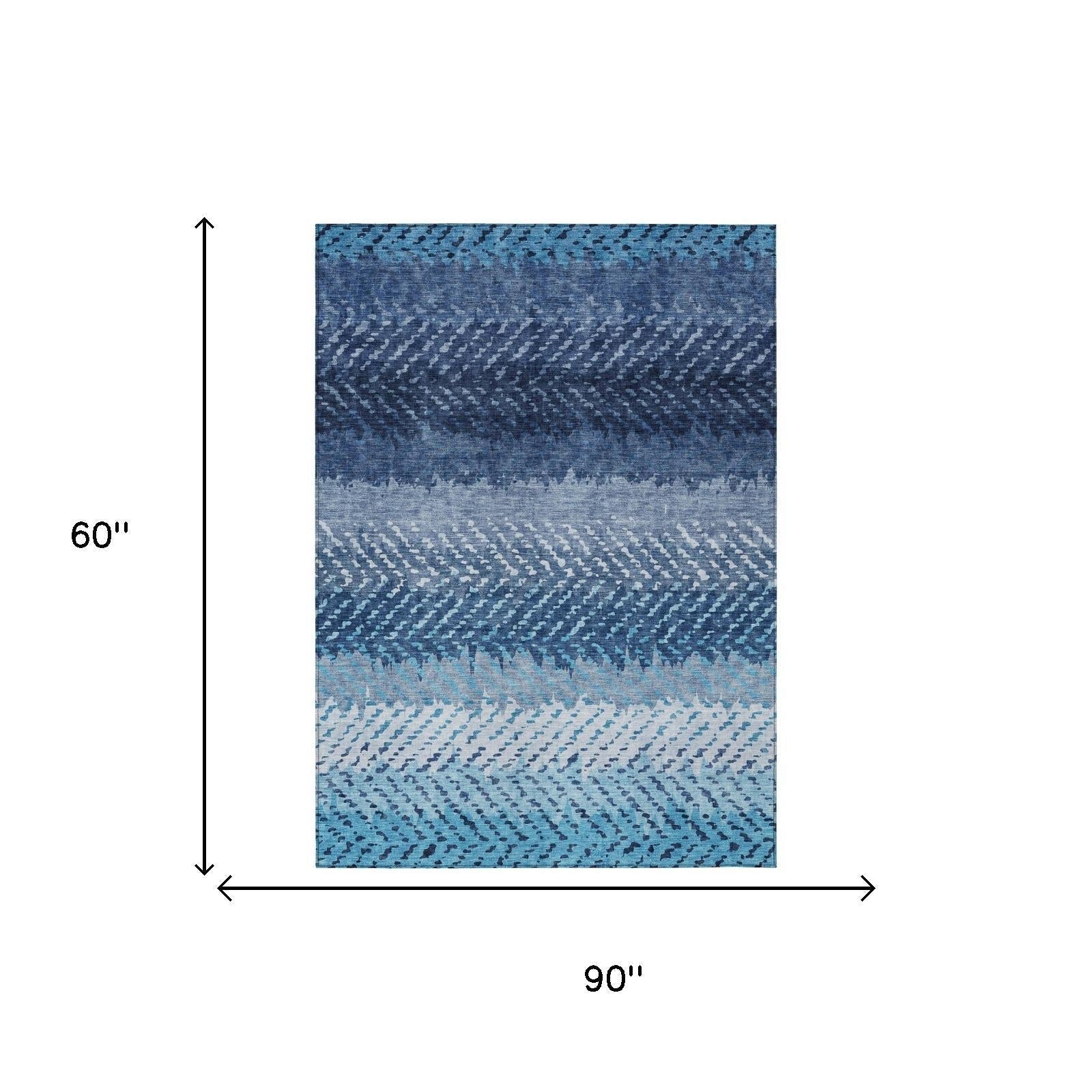 5' X 8' Blue And Teal Blue Striped Washable Indoor Outdoor Area Rug Homeroots Outdoor