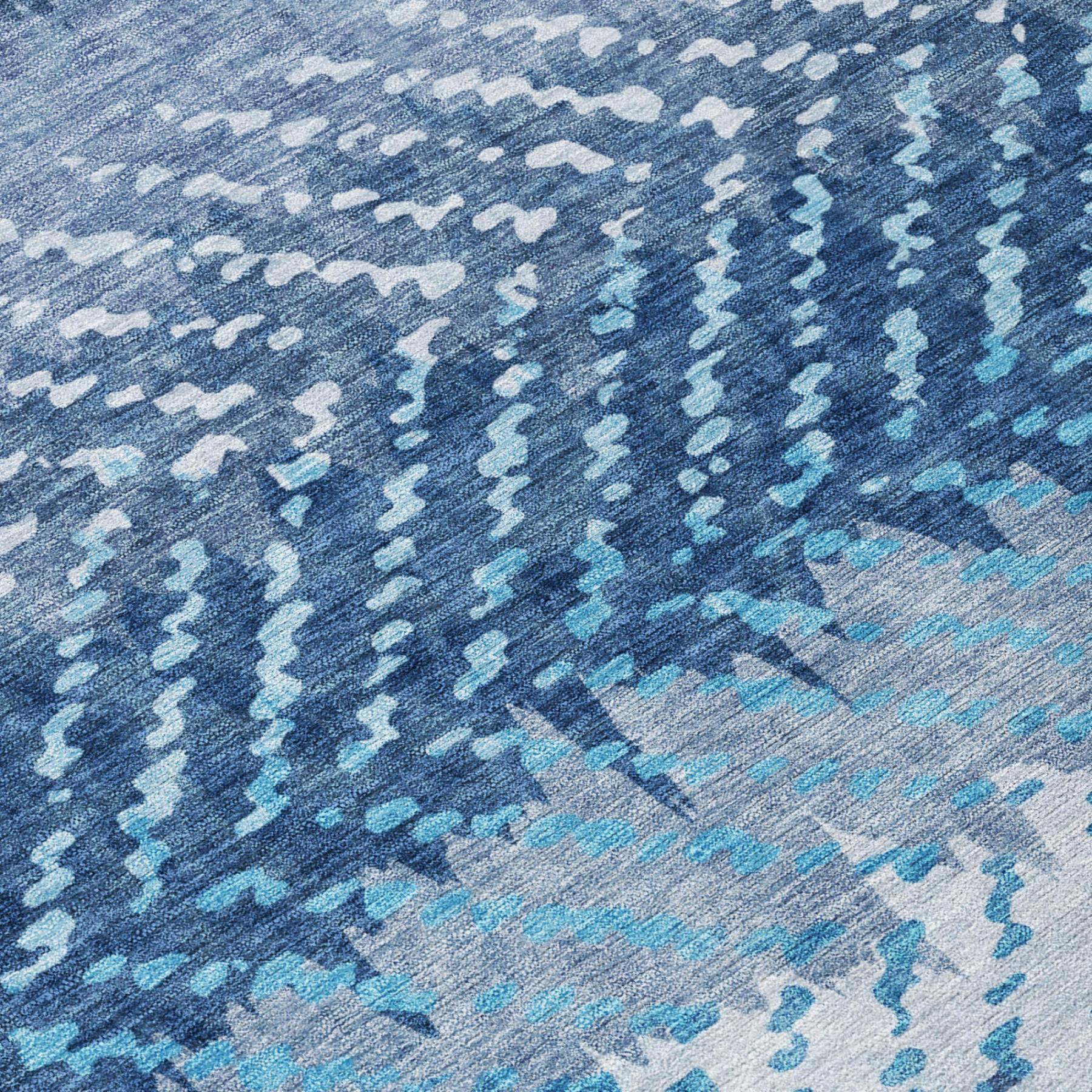 5' X 8' Blue And Teal Blue Striped Washable Indoor Outdoor Area Rug Homeroots Outdoor