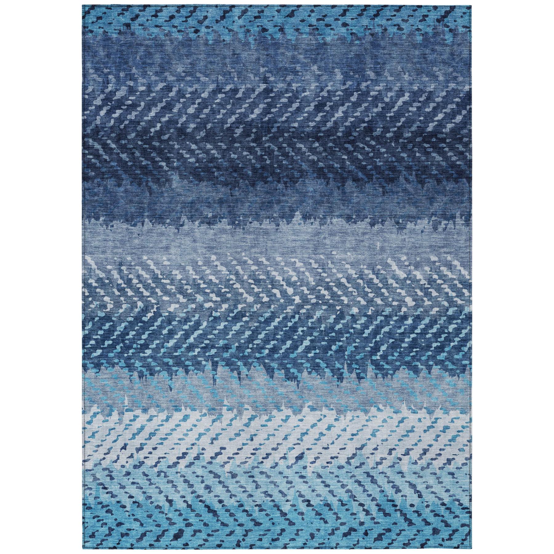 5' X 8' Blue And Teal Blue Striped Washable Indoor Outdoor Area Rug Homeroots Outdoor