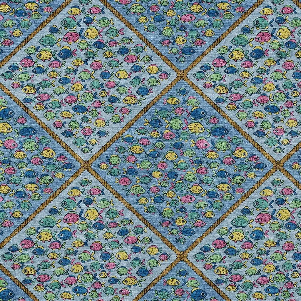 5' X 8' Blue And Yellow Abstract Washable Indoor Outdoor Area Rug Homeroots Outdoor