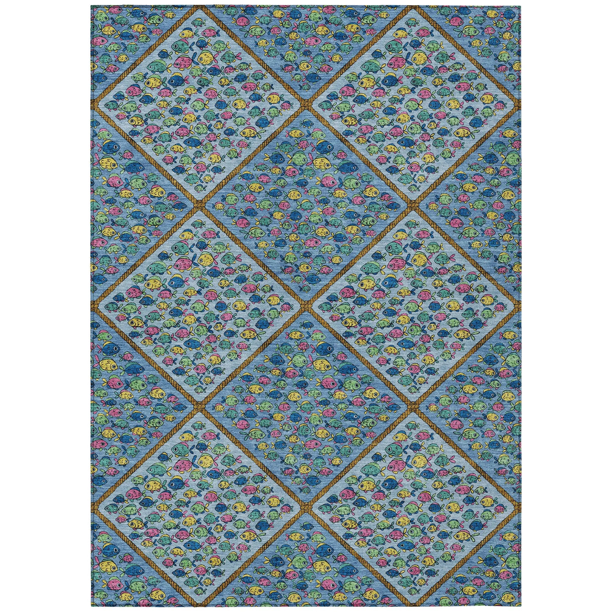 5' X 8' Blue And Yellow Abstract Washable Indoor Outdoor Area Rug Homeroots Outdoor