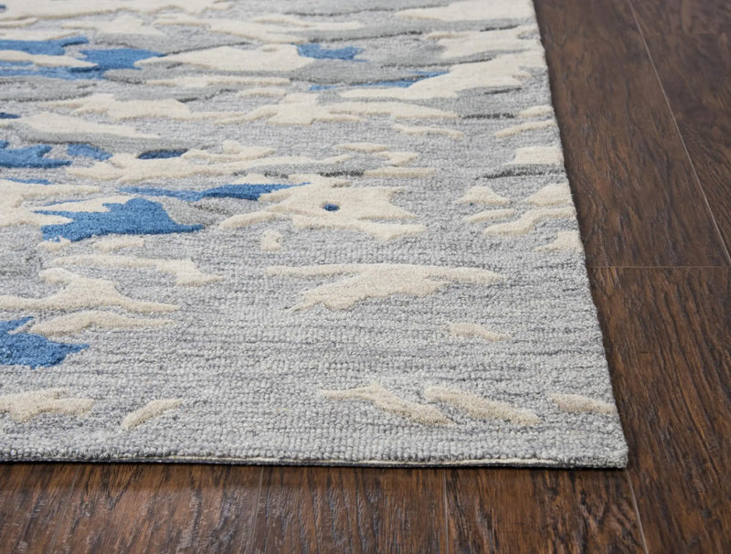 5' X 8' Blue Dark Blue And Gray Wool Abstract Hand Tufted Area Rug Homeroots Home Decor