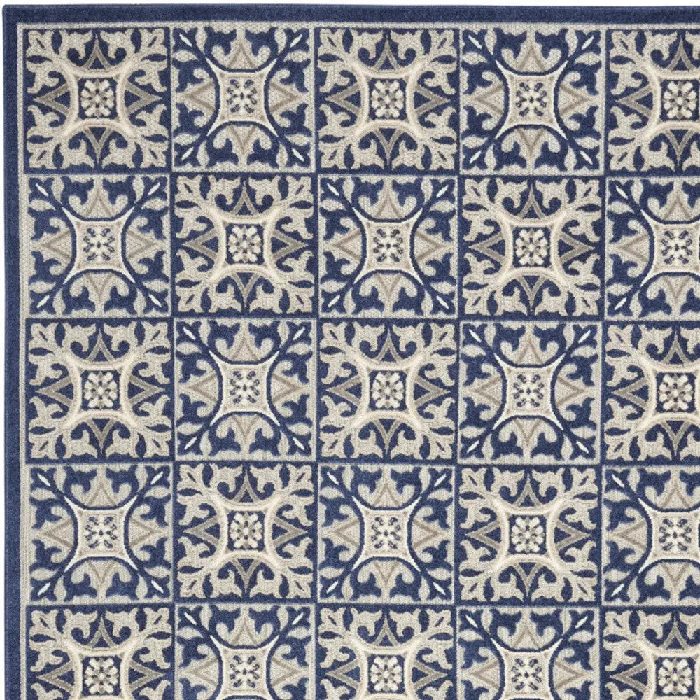 5' X 8' Blue Fleur De Lis Stain Resistant Non Skid Area Rug Homeroots Outdoor