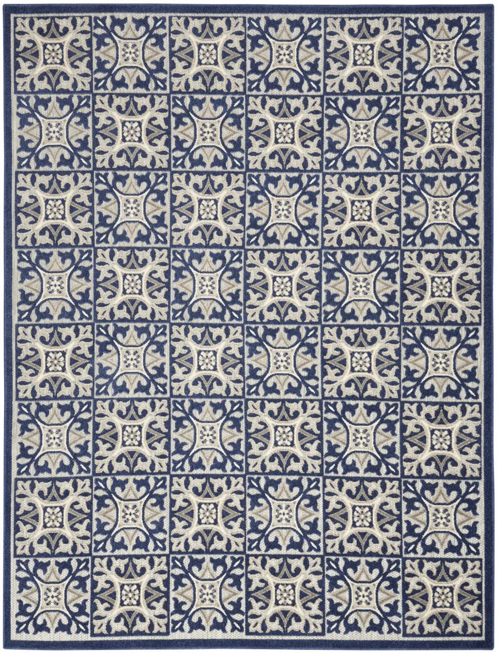 5' X 8' Blue Fleur De Lis Stain Resistant Non Skid Area Rug Homeroots Outdoor