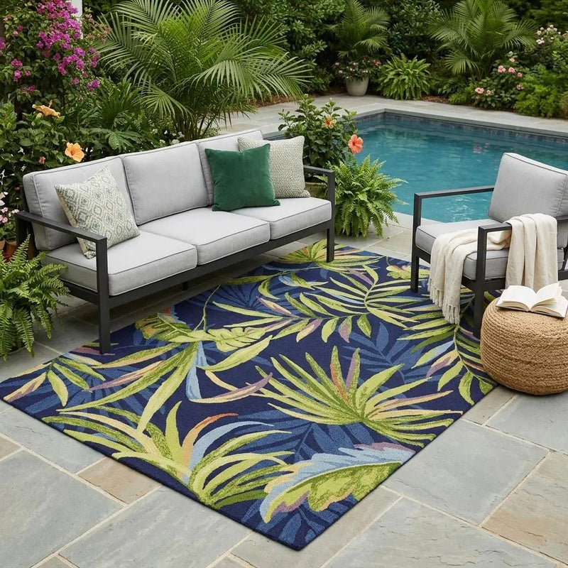 5' X 8' Blue Floral Indoor Outdoor Area Rug Homeroots Outdoor