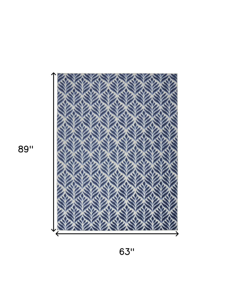 5' X 8' Blue Floral Stain Resistant Non Skid Area Rug Homeroots Outdoor