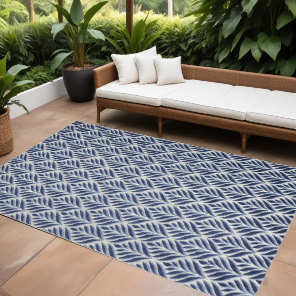5' X 8' Blue Floral Stain Resistant Non Skid Area Rug Homeroots Outdoor