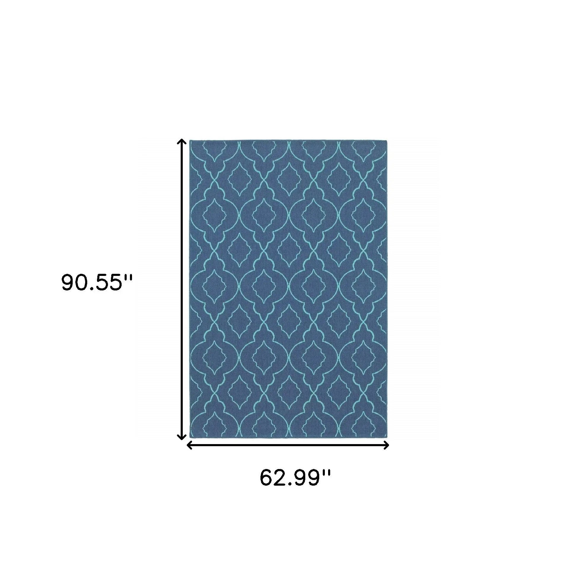 5' X 8' Blue Geometric Stain Resistant Indoor Outdoor Area Rug Homeroots Outdoor