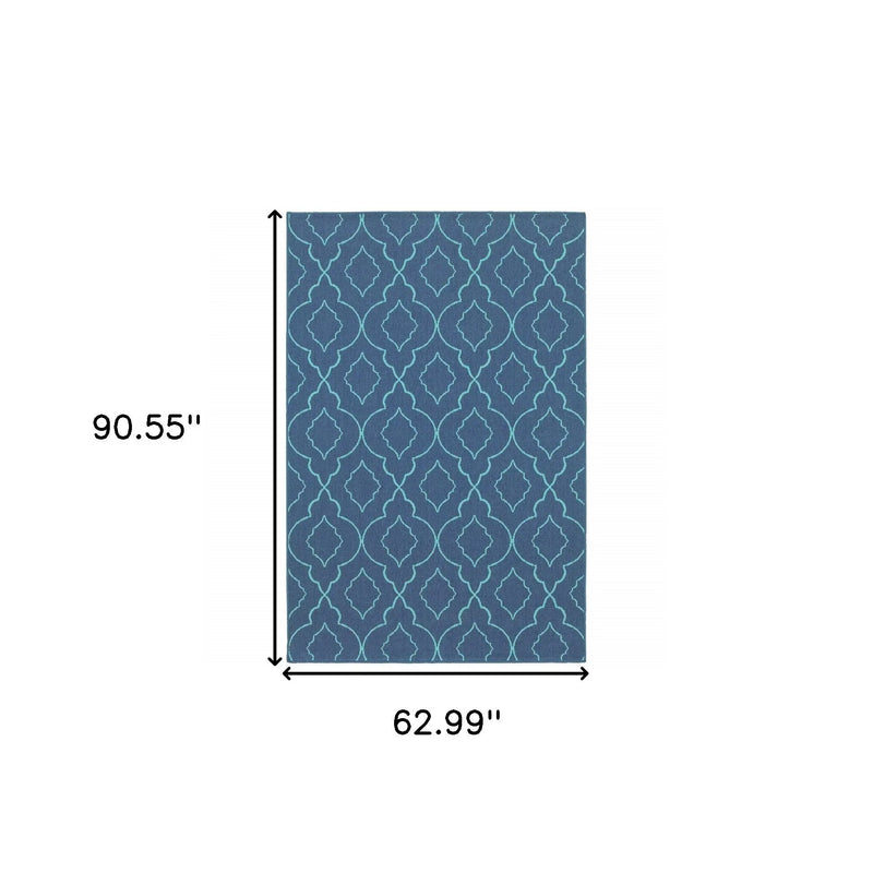 5' X 8' Blue Geometric Stain Resistant Indoor Outdoor Area Rug Homeroots Outdoor