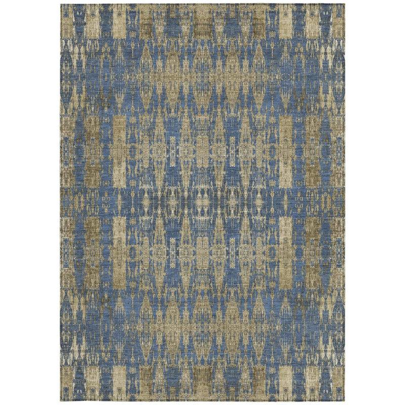 5' X 8' Blue Taupe And Beige Moroccan Washable Indoor Outdoor Area Rug - GreatEagleInc