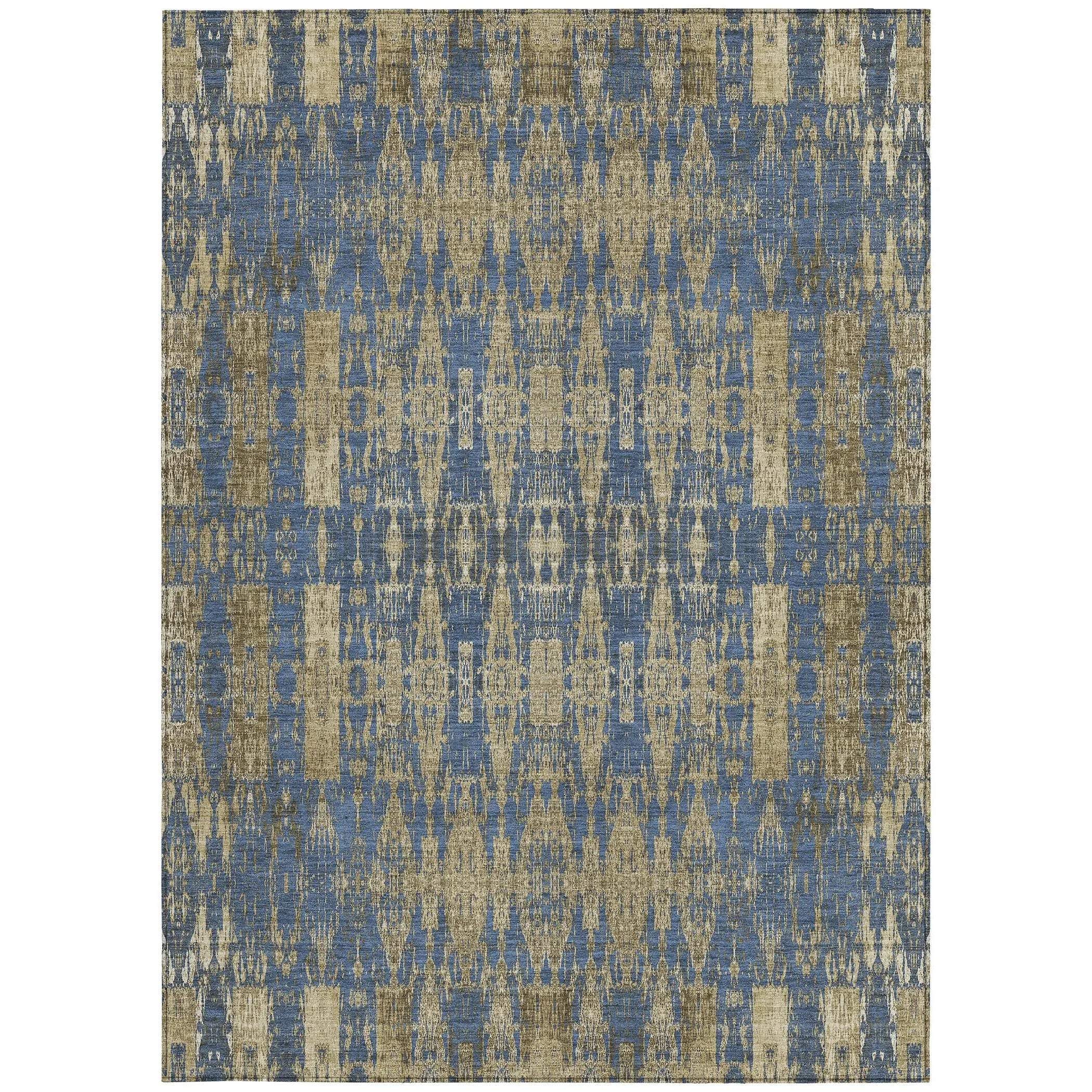5' X 8' Blue Taupe And Beige Moroccan Washable Indoor Outdoor Area Rug - GreatEagleInc