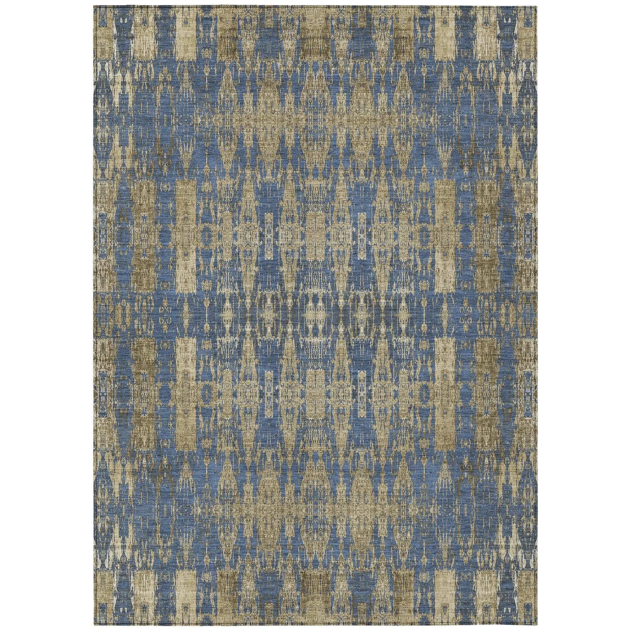 5' X 8' Blue Taupe And Beige Moroccan Washable Indoor Outdoor Area Rug - GreatEagleInc