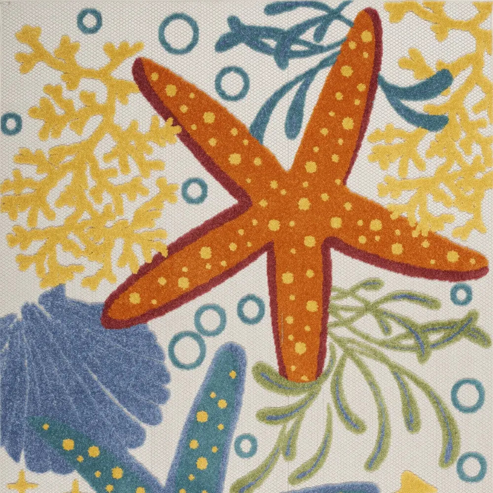 5' X 8' Blue Yellow And Orange Starfish Indoor Outdoor Area Rug Homeroots Outdoor