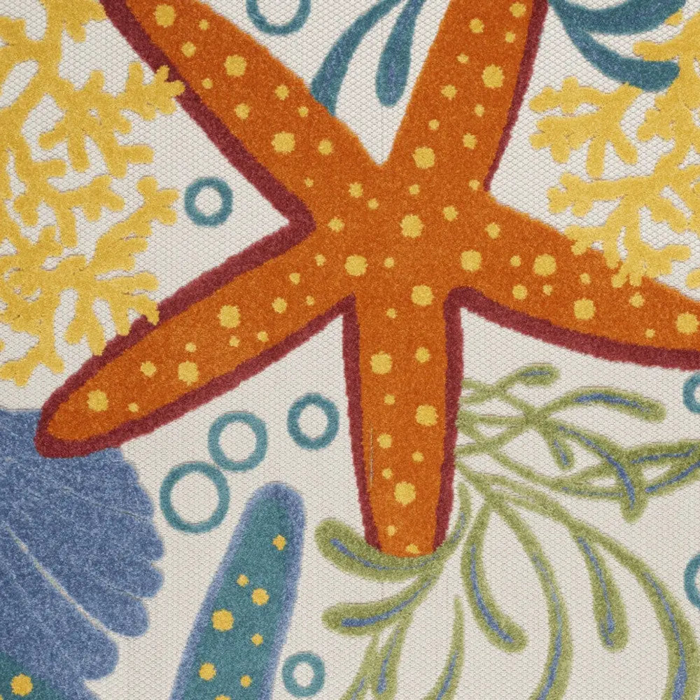 5' X 8' Blue Yellow And Orange Starfish Indoor Outdoor Area Rug Homeroots Outdoor