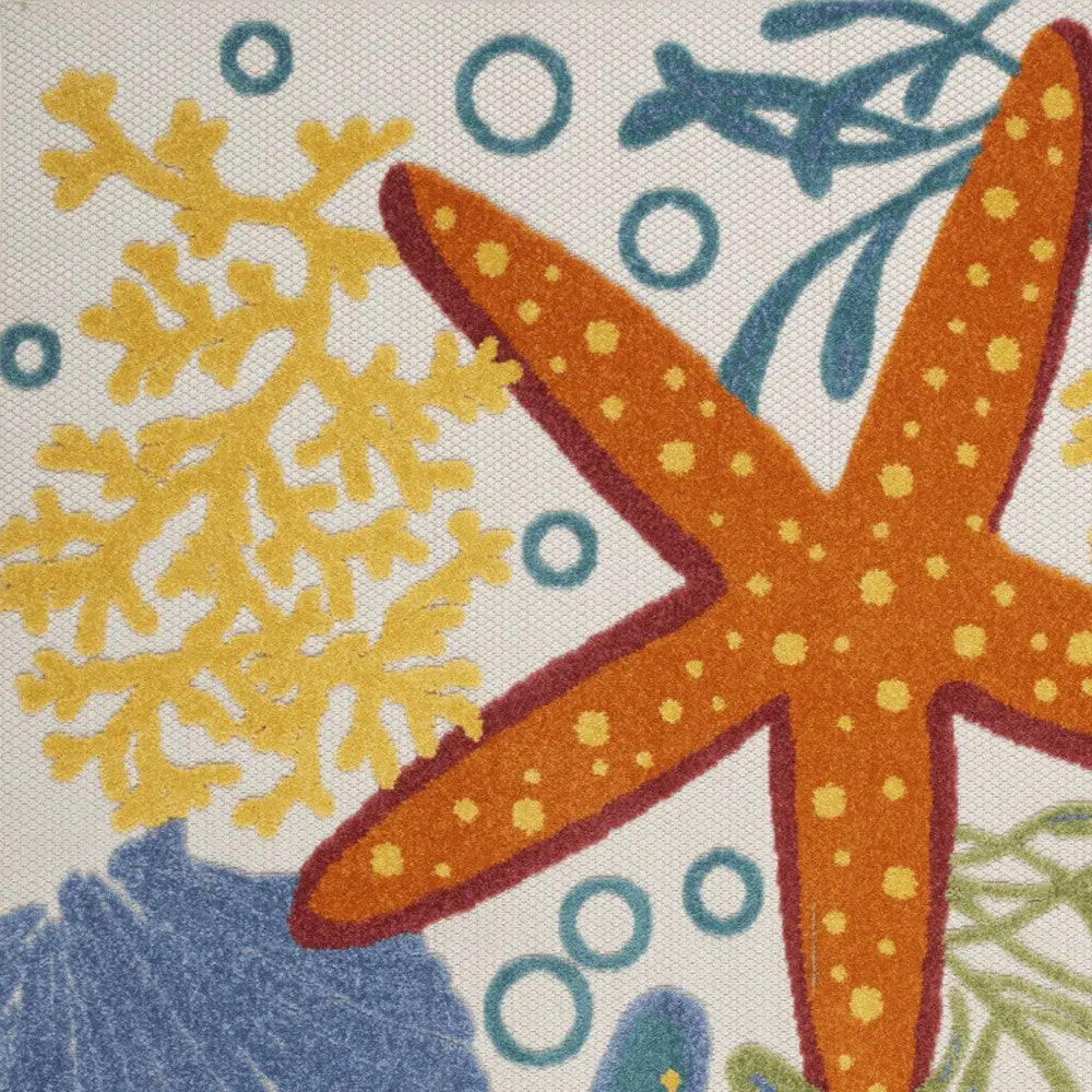 5' X 8' Blue Yellow And Orange Starfish Indoor Outdoor Area Rug Homeroots Outdoor