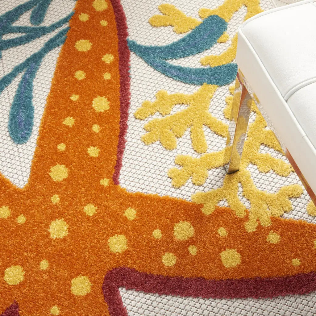 5' X 8' Blue Yellow And Orange Starfish Indoor Outdoor Area Rug Homeroots Outdoor
