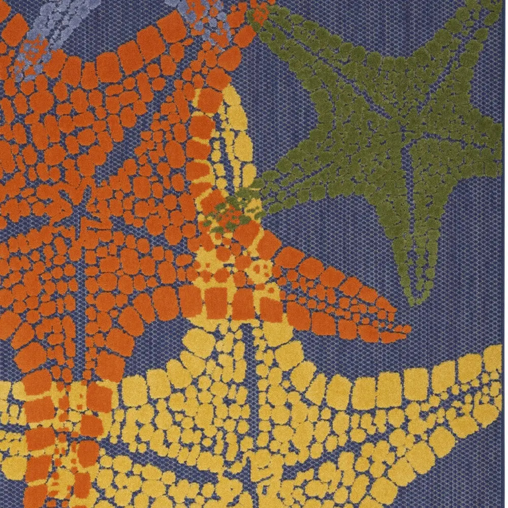 5' X 8' Blue Yellow And Orange Starfish Indoor Outdoor Area Rug Homeroots Outdoor