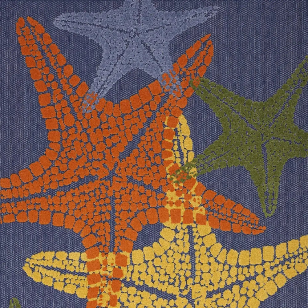 5' X 8' Blue Yellow And Orange Starfish Indoor Outdoor Area Rug Homeroots Outdoor