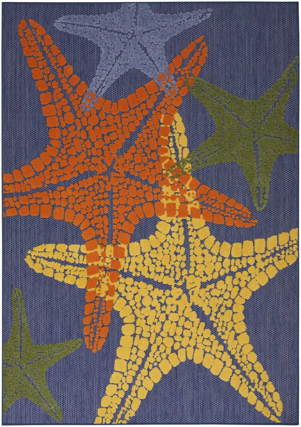 5' X 8' Blue Yellow And Orange Starfish Indoor Outdoor Area Rug Homeroots Outdoor