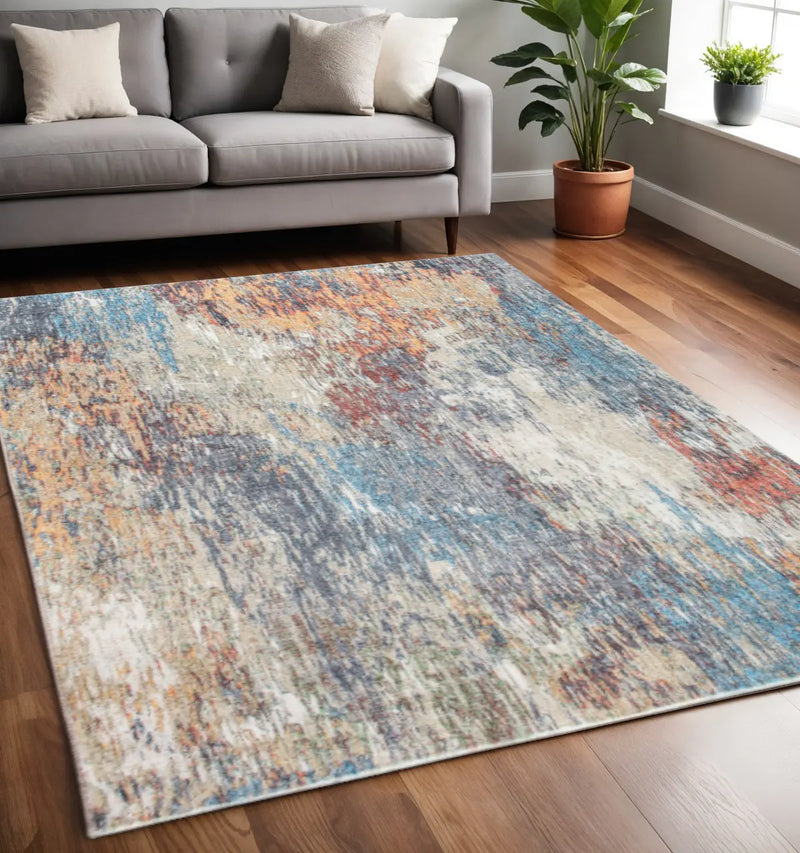 5' X 8' Blue and Beige Abstract Area Rug Homeroots Home Decor
