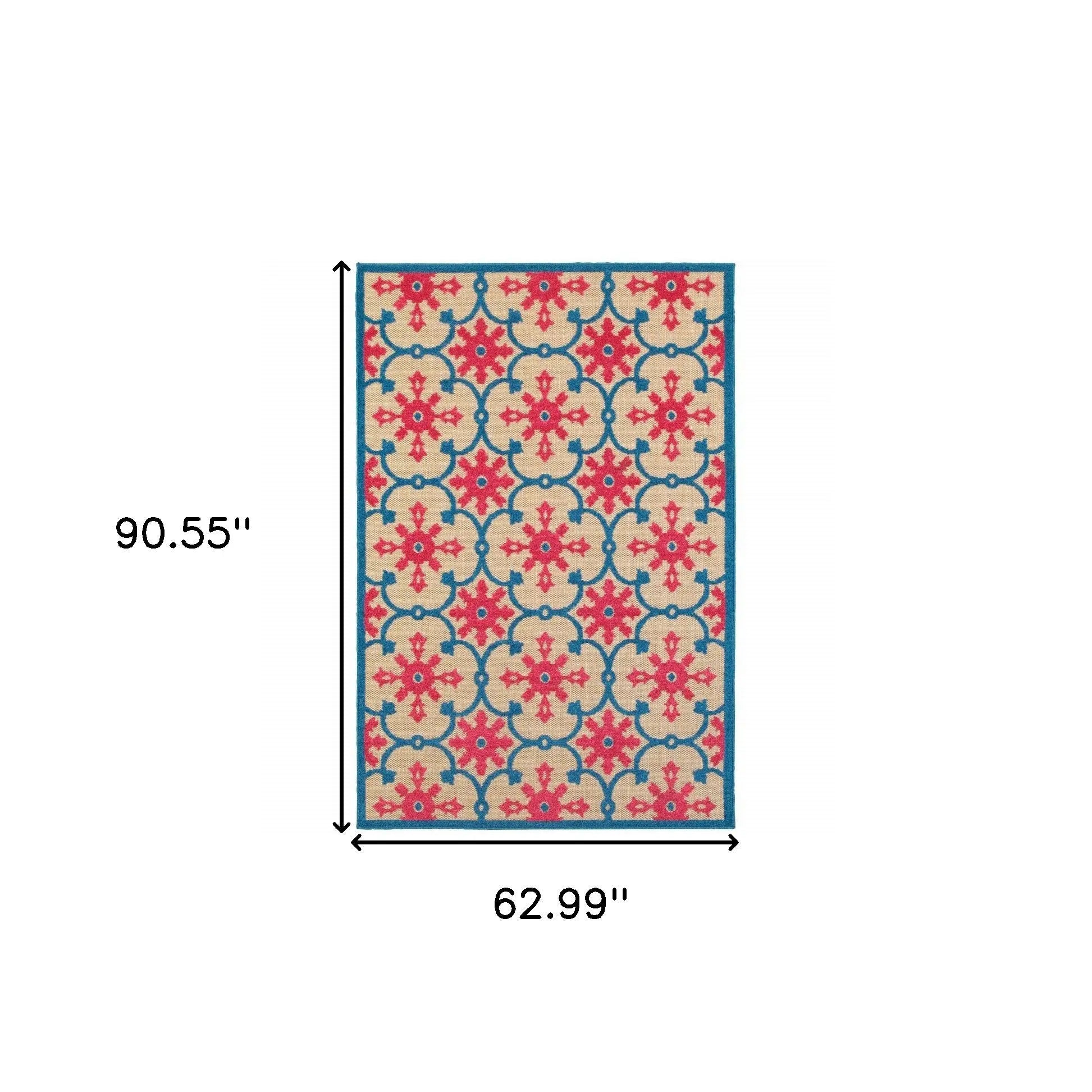 5' X 8' Blue and Beige Oriental Stain Resistant Indoor Outdoor Area Rug Homeroots Outdoor