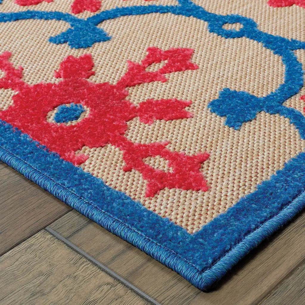 5' X 8' Blue and Beige Oriental Stain Resistant Indoor Outdoor Area Rug Homeroots Outdoor