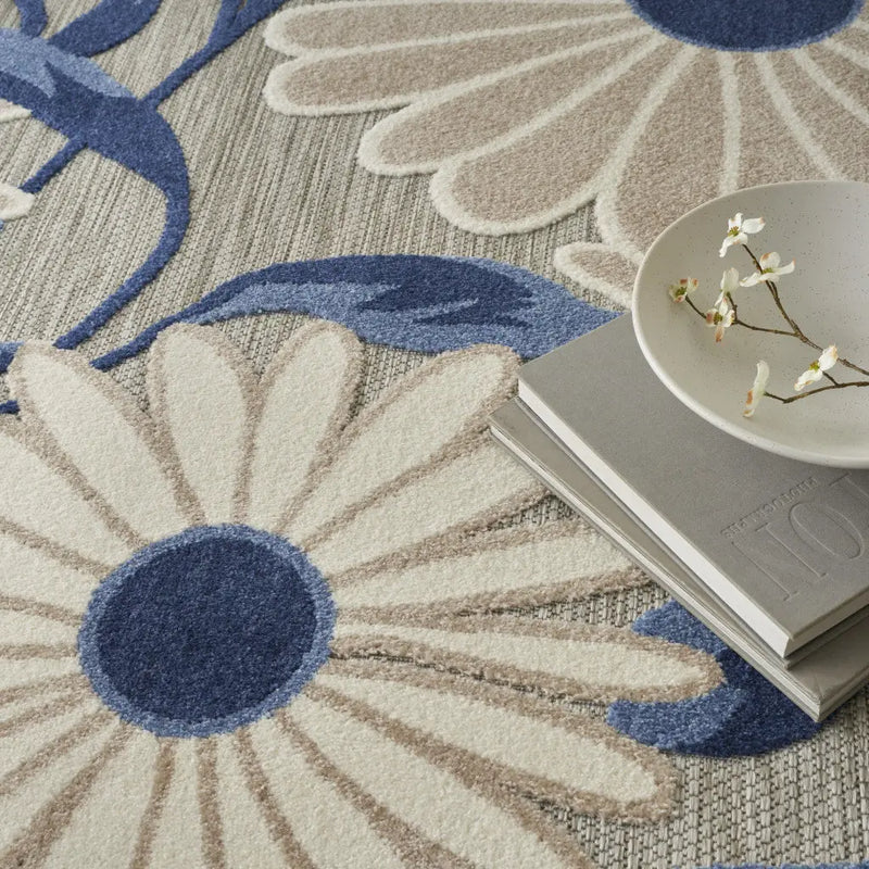 5' X 8' Blue and Gray Floral Non Skid Indoor Outdoor Area Rug Homeroots Outdoor