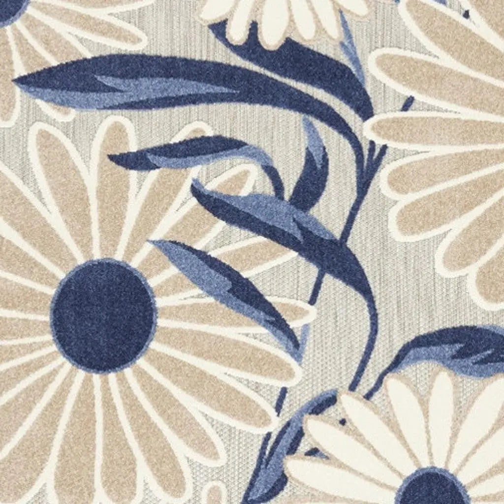5' X 8' Blue and Gray Floral Non Skid Indoor Outdoor Area Rug Homeroots Outdoor