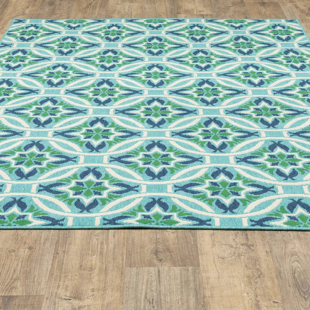 5' X 8' Blue and Green Geometric Stain Resistant Indoor Outdoor Area Rug Homeroots Outdoor