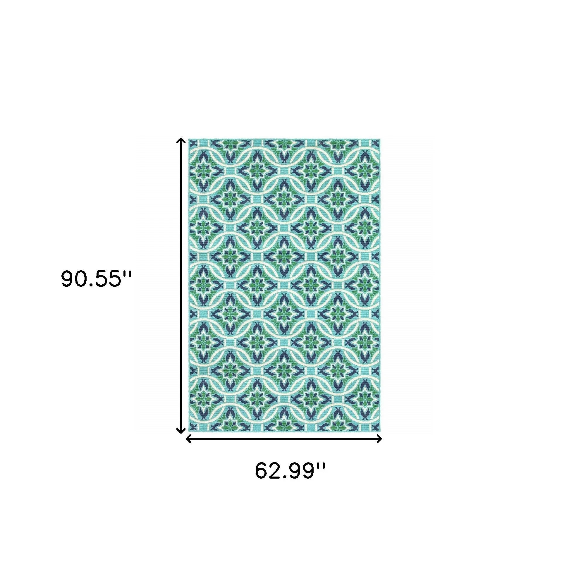 5' X 8' Blue and Green Geometric Stain Resistant Indoor Outdoor Area Rug Homeroots Outdoor