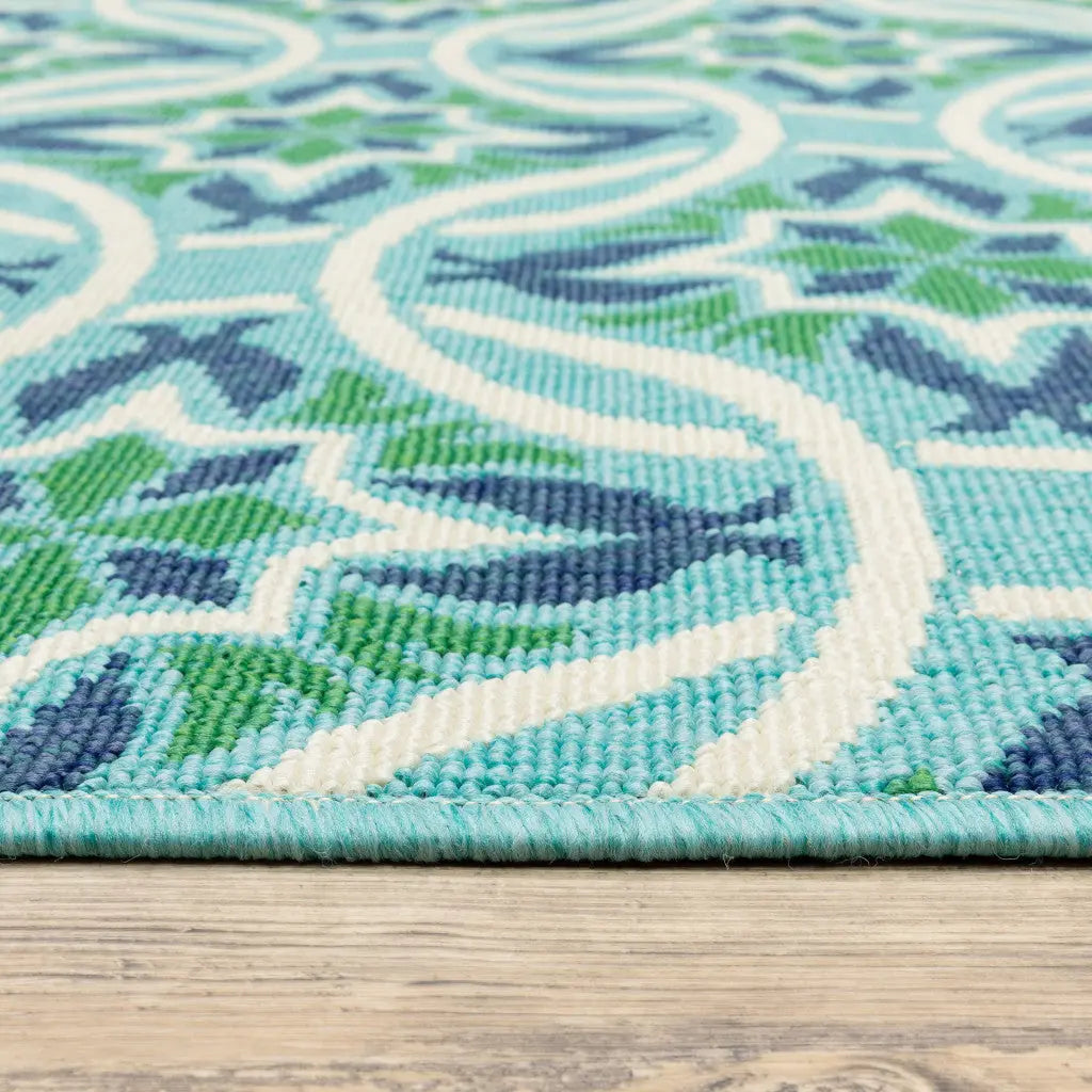 5' X 8' Blue and Green Geometric Stain Resistant Indoor Outdoor Area Rug Homeroots Outdoor
