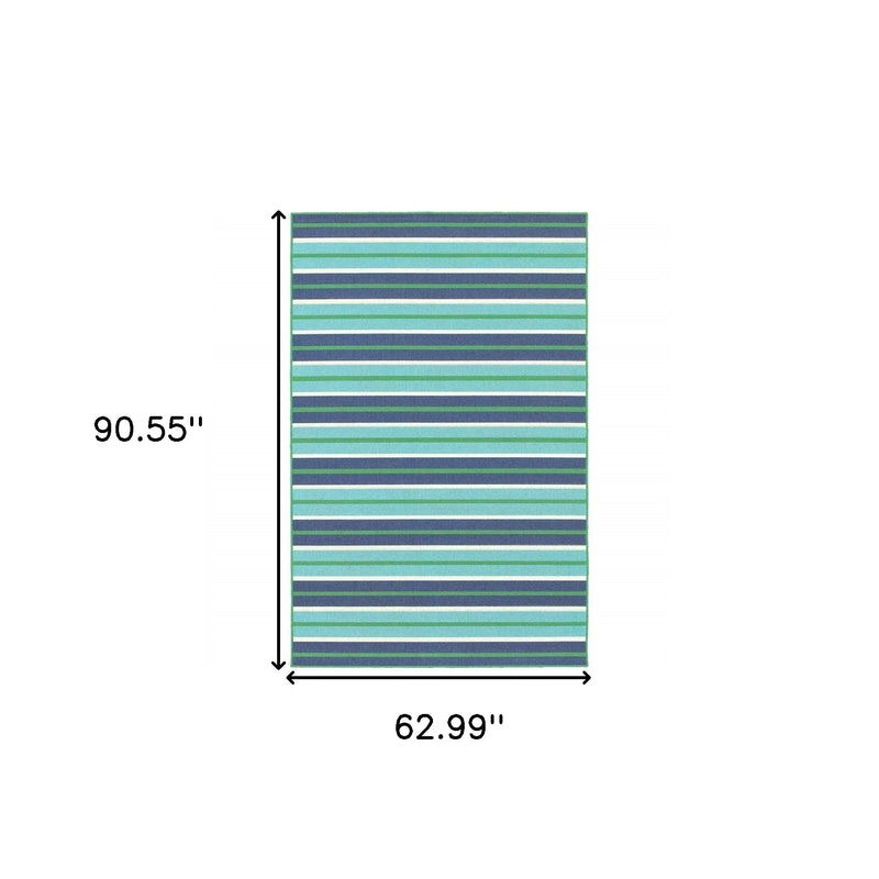 5' X 8' Blue and Green Geometric Stain Resistant Indoor Outdoor Area Rug Homeroots Outdoor