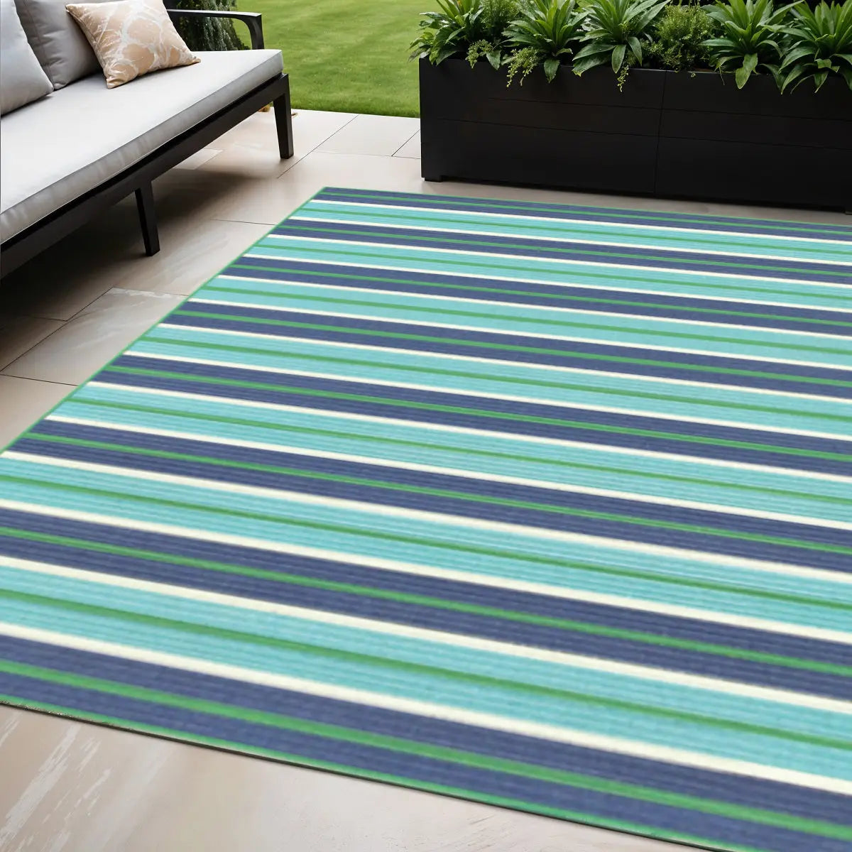 5' X 8' Blue and Green Geometric Stain Resistant Indoor Outdoor Area Rug Homeroots Outdoor