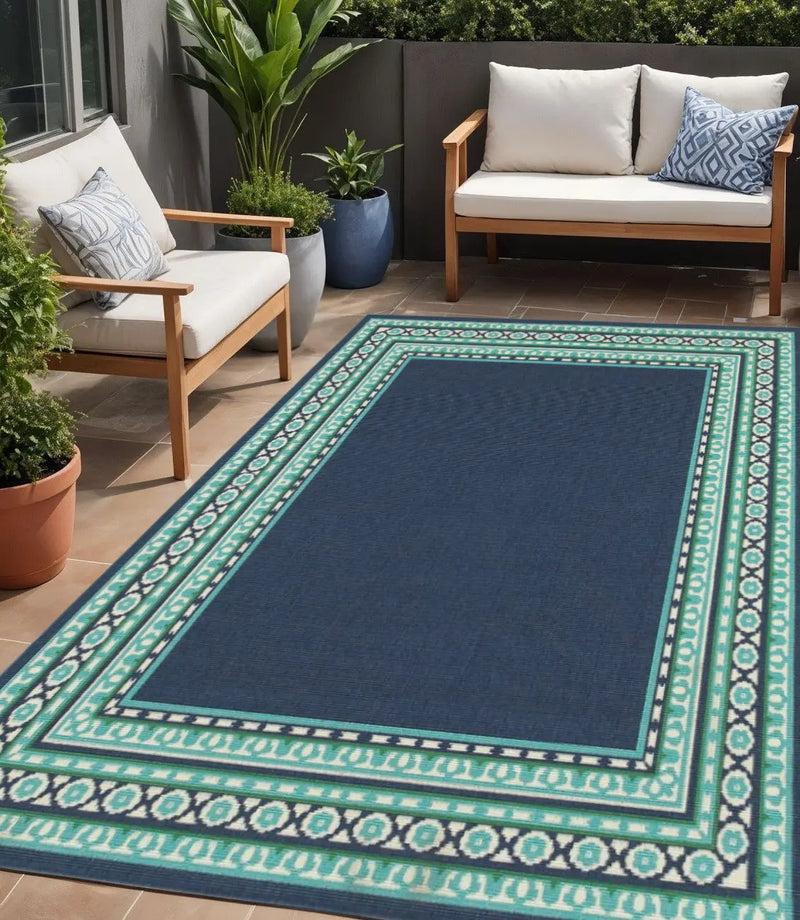 5' X 8' Blue and Green Indoor Outdoor Area Rug Homeroots Outdoor