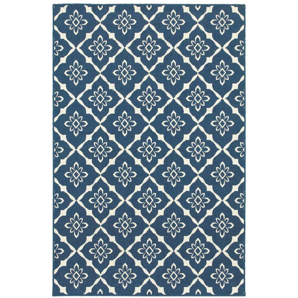 5' X 8' Blue and Ivory Floral Stain Resistant Indoor Outdoor Area Rug Homeroots Outdoor