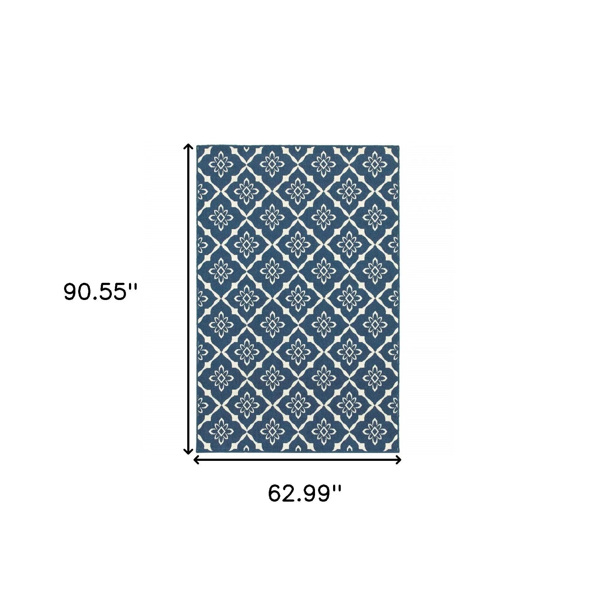 5' X 8' Blue and Ivory Floral Stain Resistant Indoor Outdoor Area Rug Homeroots Outdoor
