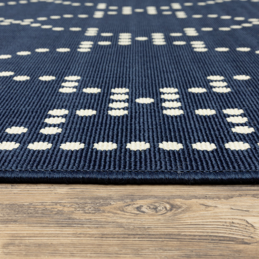 5' X 8' Blue and Ivory Geometric Stain Resistant Indoor Outdoor Area Rug Homeroots Outdoor