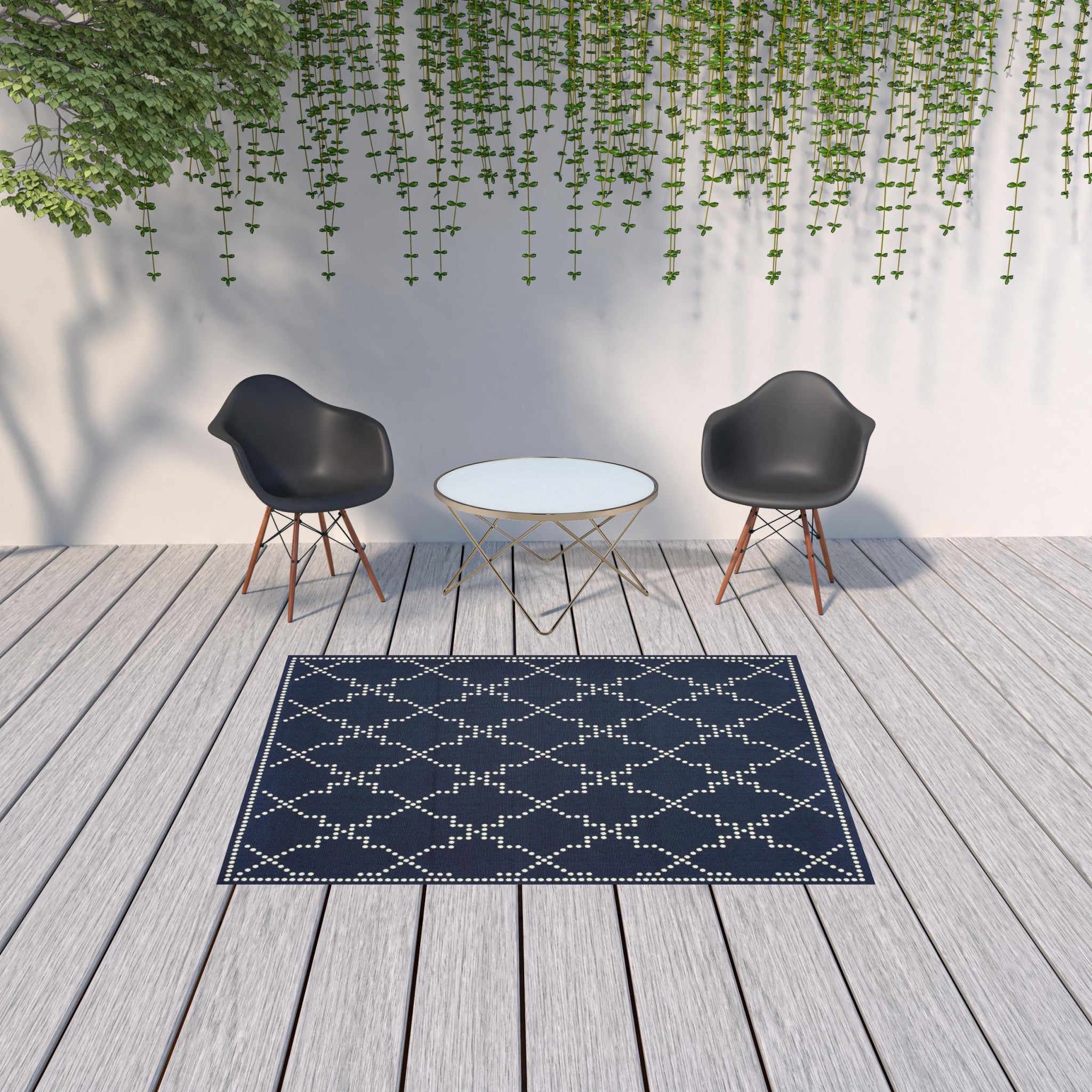 5' X 8' Blue and Ivory Geometric Stain Resistant Indoor Outdoor Area Rug Homeroots Outdoor