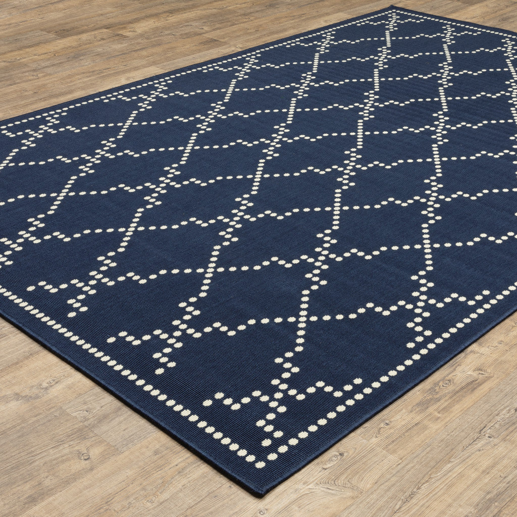 5' X 8' Blue and Ivory Geometric Stain Resistant Indoor Outdoor Area Rug Homeroots Outdoor