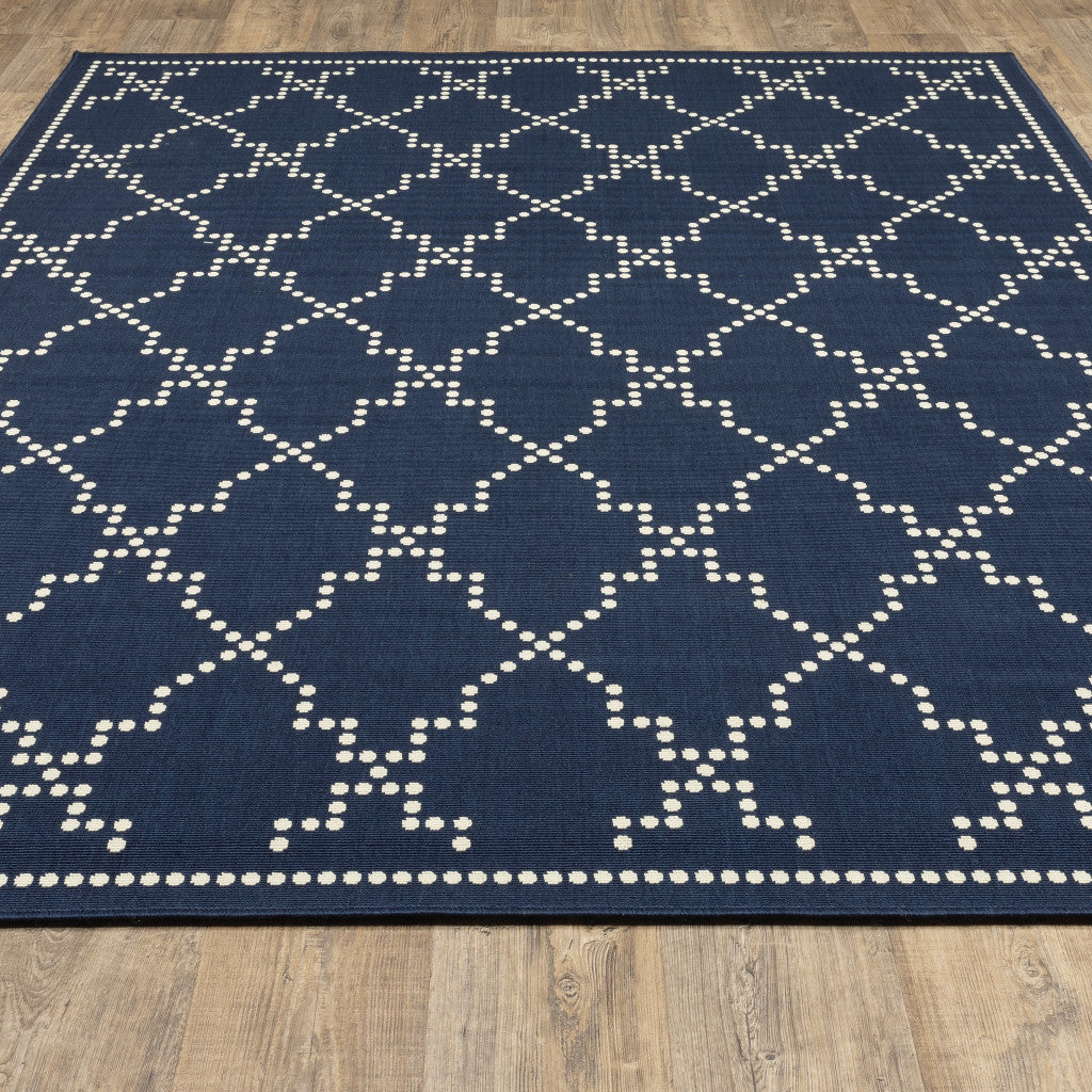 5' X 8' Blue and Ivory Geometric Stain Resistant Indoor Outdoor Area Rug Homeroots Outdoor