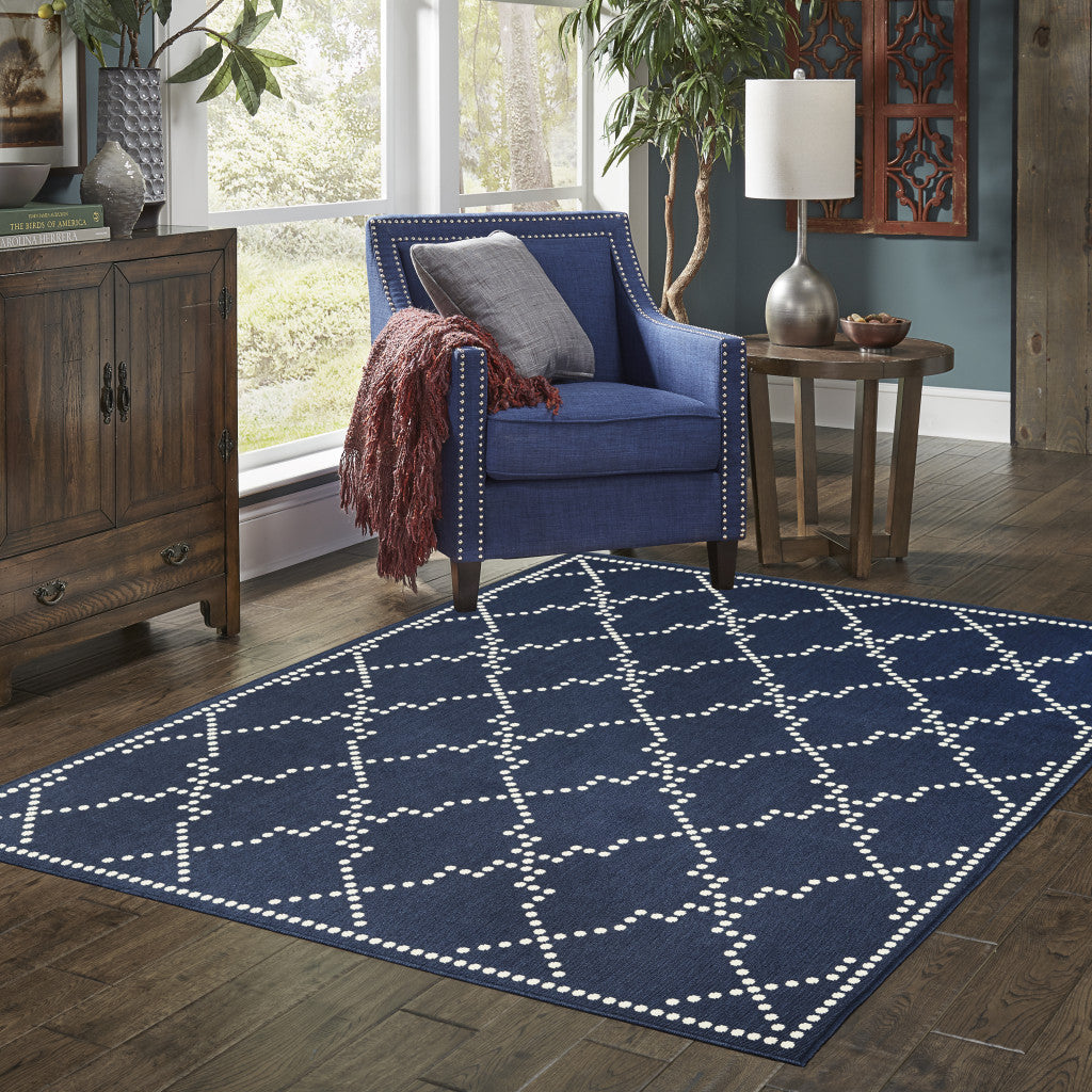 5' X 8' Blue and Ivory Geometric Stain Resistant Indoor Outdoor Area Rug Homeroots Outdoor