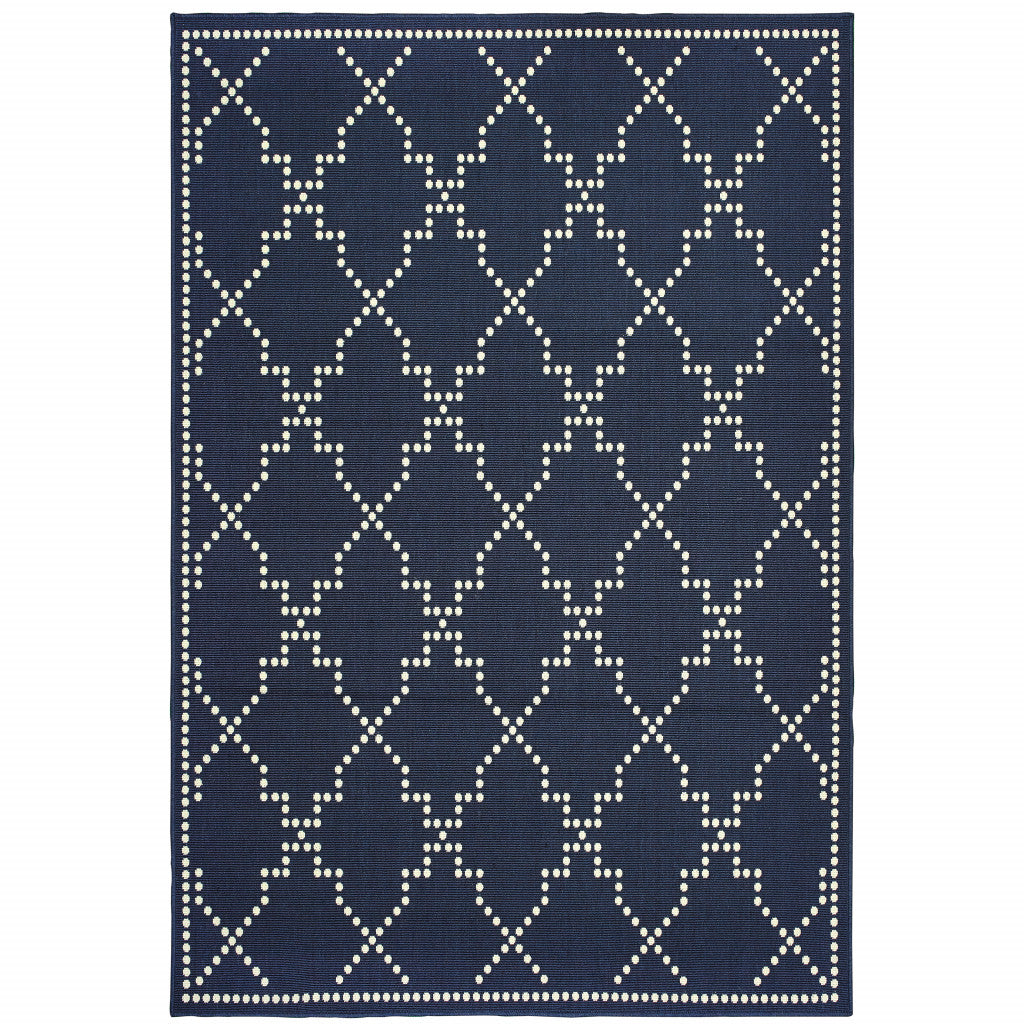 5' X 8' Blue and Ivory Geometric Stain Resistant Indoor Outdoor Area Rug Homeroots Outdoor