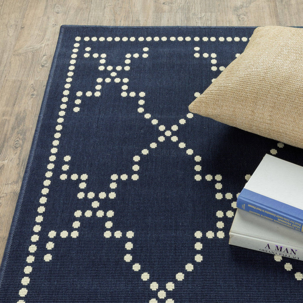 5' X 8' Blue and Ivory Geometric Stain Resistant Indoor Outdoor Area Rug Homeroots Outdoor