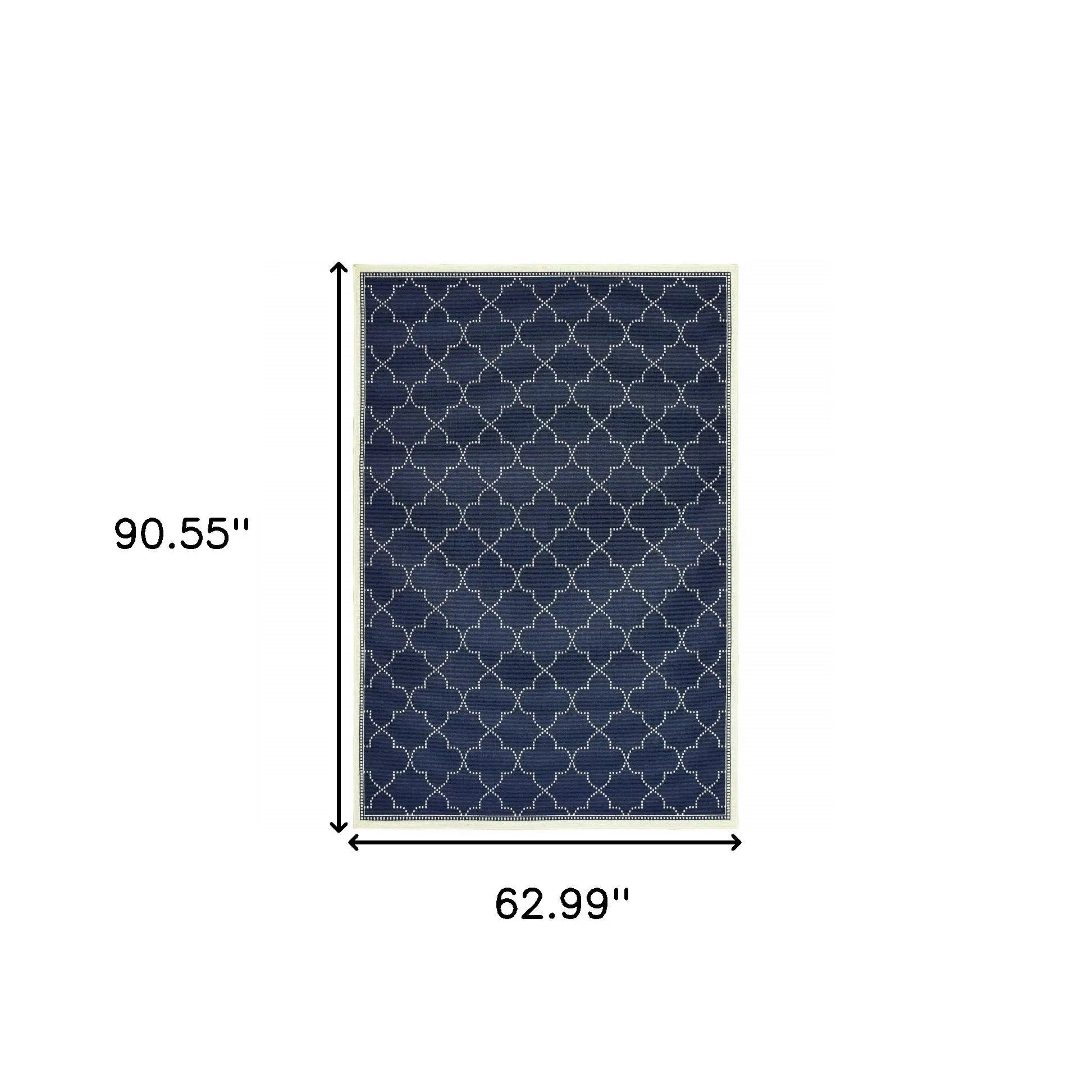 5' X 8' Blue and Ivory Geometric Stain Resistant Indoor Outdoor Area Rug Homeroots Outdoor