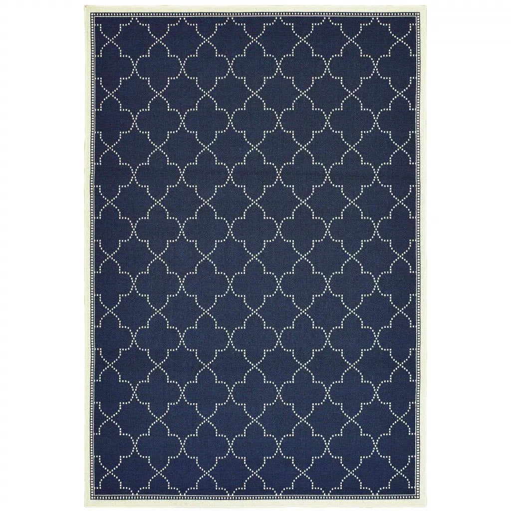 5' X 8' Blue and Ivory Geometric Stain Resistant Indoor Outdoor Area Rug Homeroots Outdoor