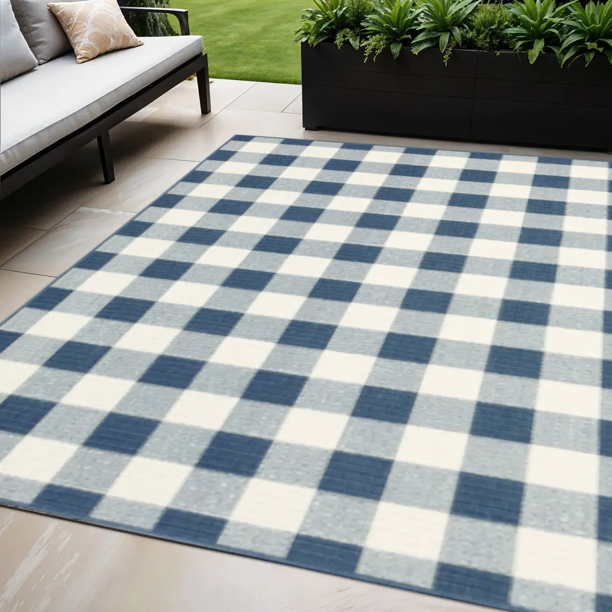 5' X 8' Blue and Ivory Geometric Stain Resistant Indoor Outdoor Area Rug Homeroots Outdoor