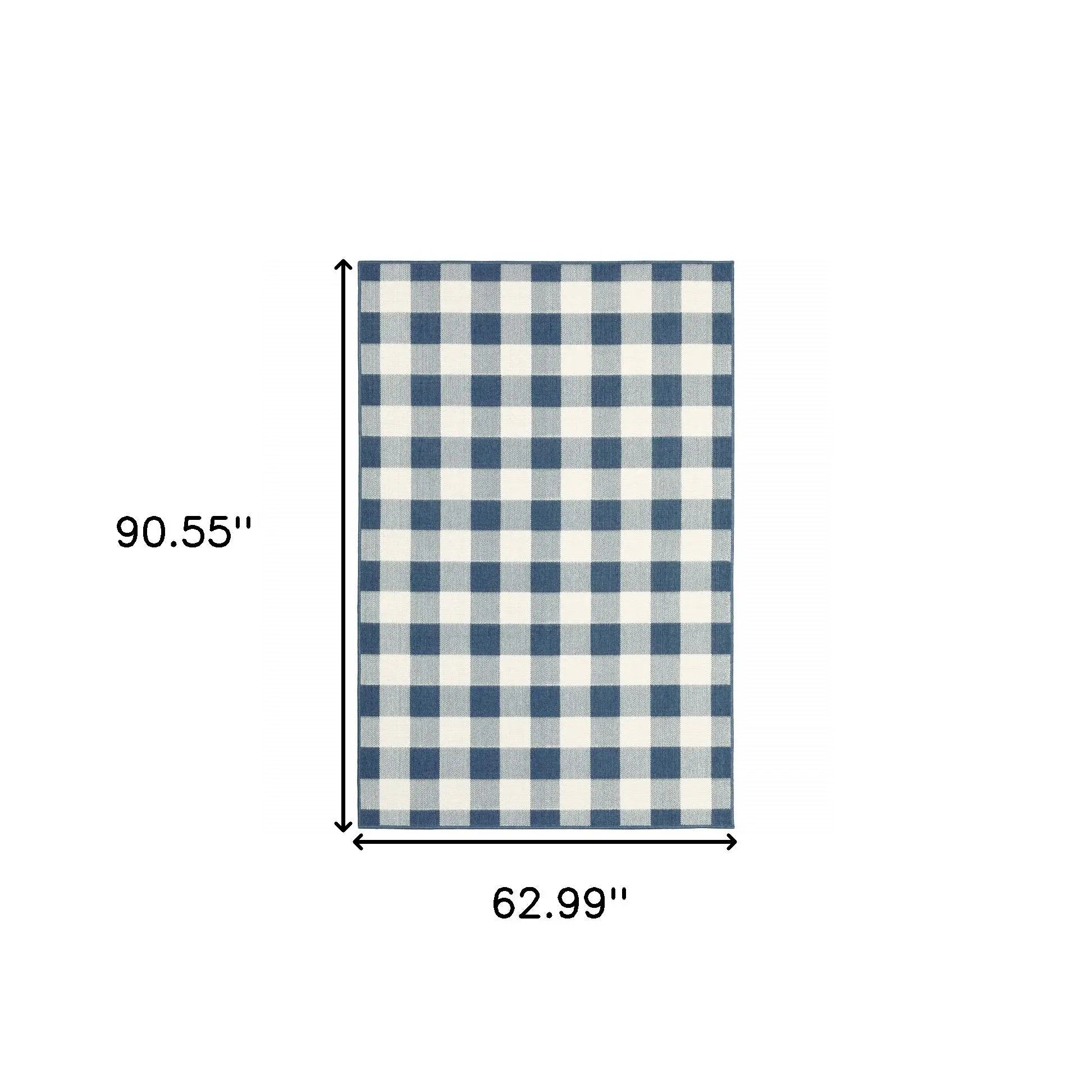 5' X 8' Blue and Ivory Geometric Stain Resistant Indoor Outdoor Area Rug Homeroots Outdoor